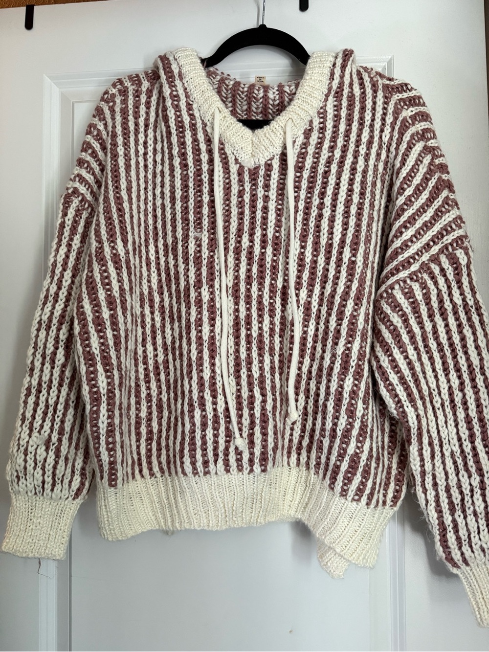 POL Striped Cowl-Neck Sweater in Cream and Dusty Rose